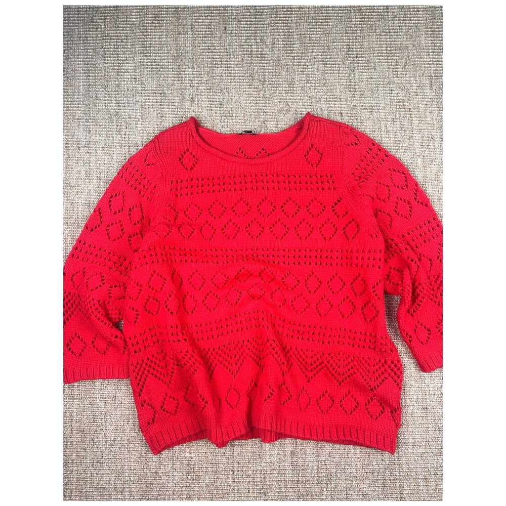 ❤️ Talbots Plus Red Pointelle Knit Pullover Sweater | 3X
